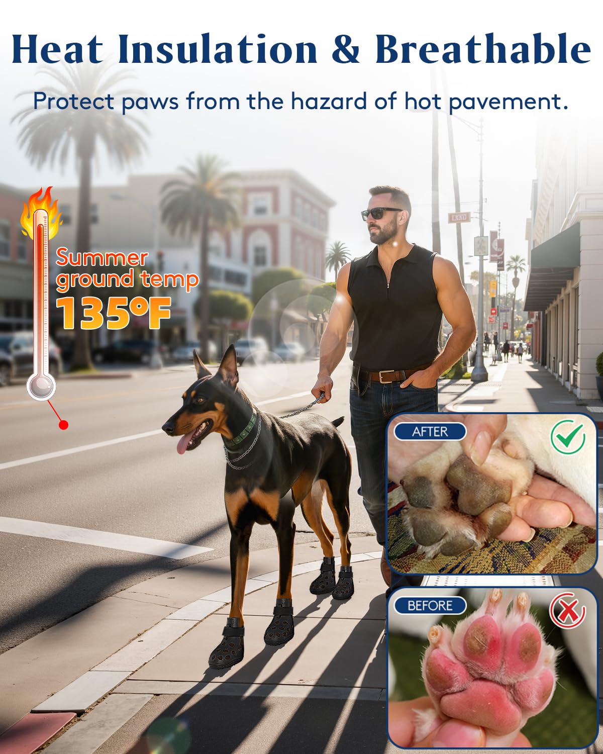 Dog Shoes for Hot Pavement, Breathable Dog Boots Paw Protectors with Adjustable Straps & Non-Slip Sole, Easy On & Off, Waterproof, Easy-Cleaning (Pink, M)