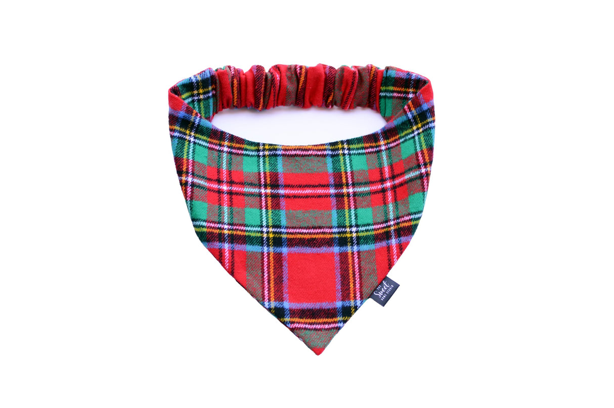 Plaid Flannel Scrunchie Dog Bandana Perfect for Halloween, Thanksgiving, Christmas, Handmade Warm and Soft Elastic Pet Bandana for Fall and Winter (Red Tartan Plaid, Large)