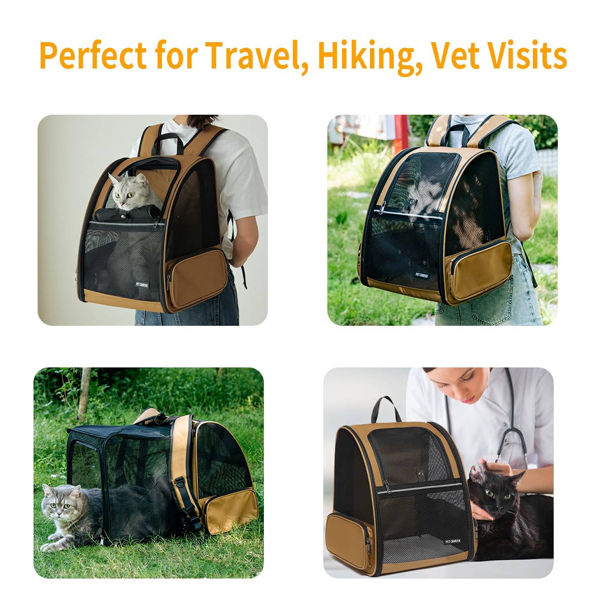 Cat Backpack,Expandable Cat Carrier Backpack, Dog Backpack Carrier and Pet Carrier Backpack, Suitable for Cats, Dogs Kitten or Small Dogs, Travel Friendly Puppy Cats Bag (Brown)