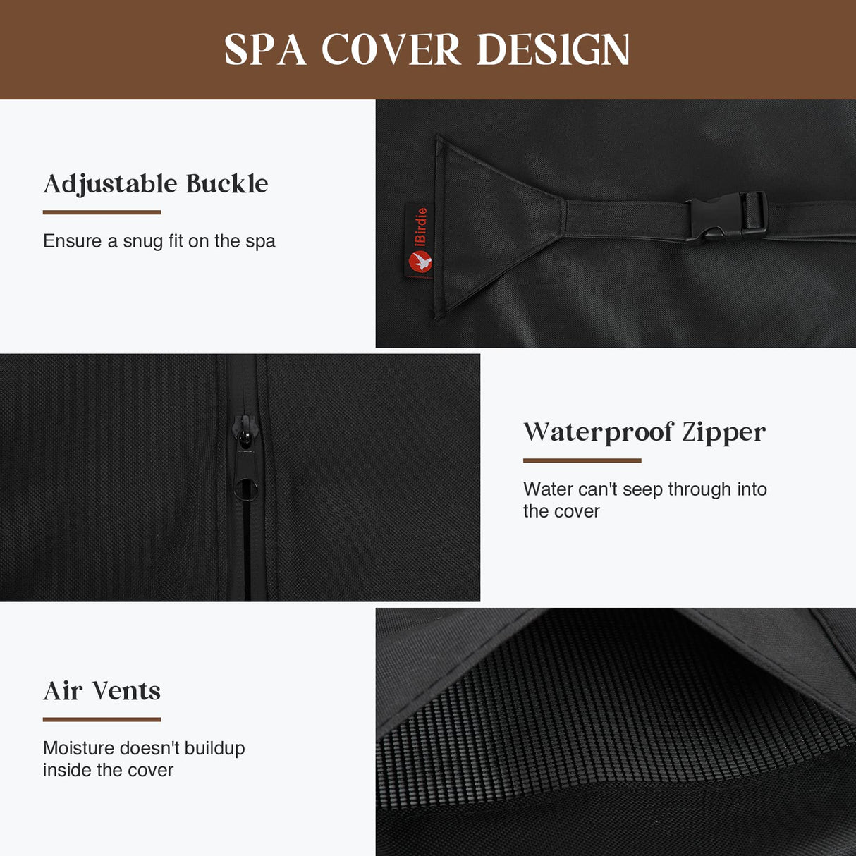 iBirdie Outdoor Waterproof Hot Tub Cover 88 x 88 inch fit 85 x 85 or 86 x 86 or 87 x 87 Square SPA 600D Heavy Duty Weatherproof Protectors Protective Cover Cap