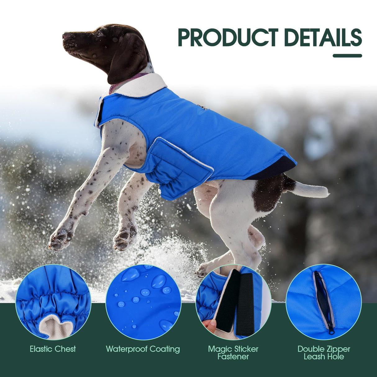 Kuoser Dog Coat Small, Cold Weather Reflective Waterproof Dogs Jacket with Warm Fleece Lining, Turtleneck Dog Winter Coat with Zipper, Doggy Snow Jacket Pet Coats for Small Medium Large Dogs, Blue S