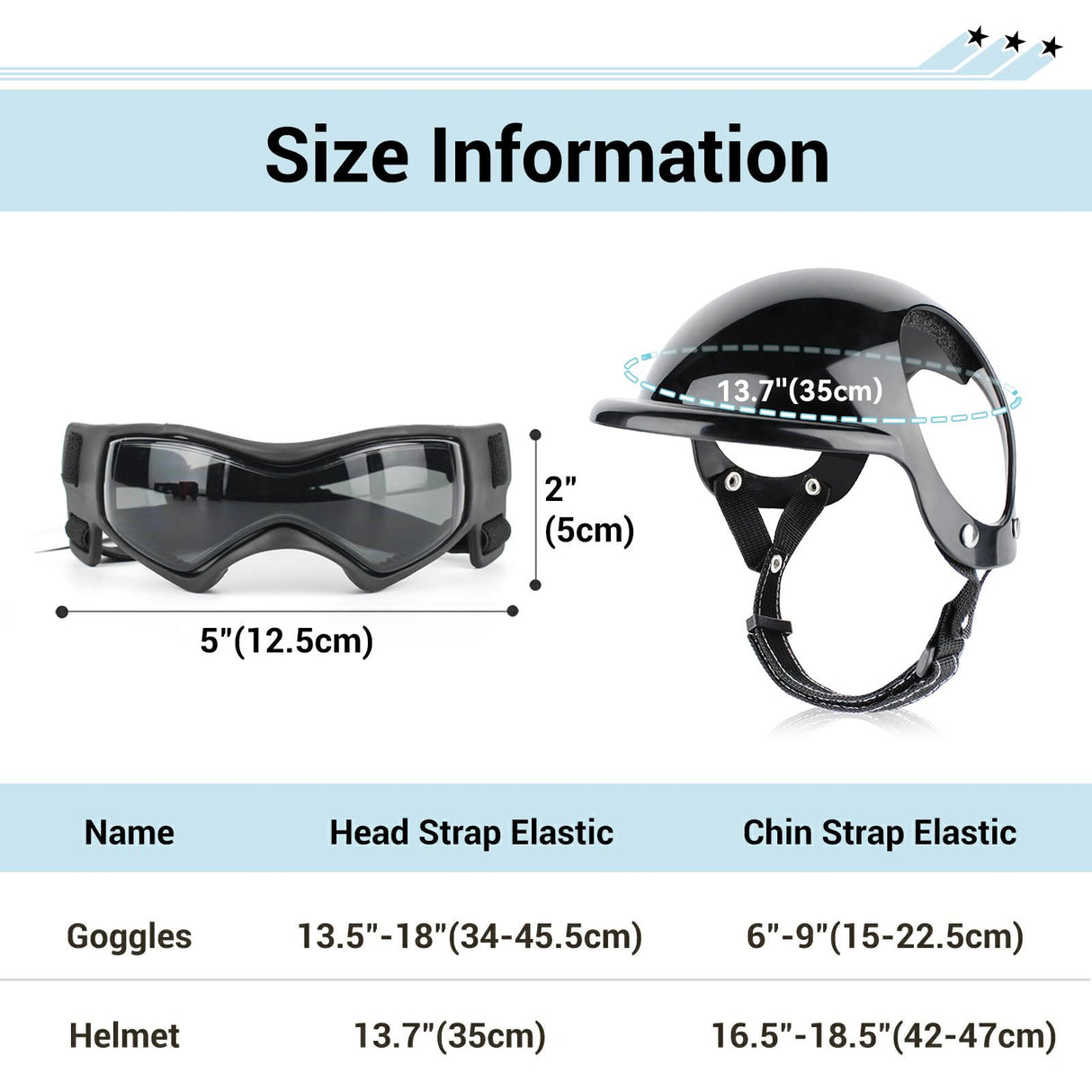 BillionChains Dog Helmet and Goggles for Small Dogs - Pet Goggles Pet Motorcycle Helmet Hat with Ear Holes Adjustable Straps Safety Helmet for Puppy Riding - Black