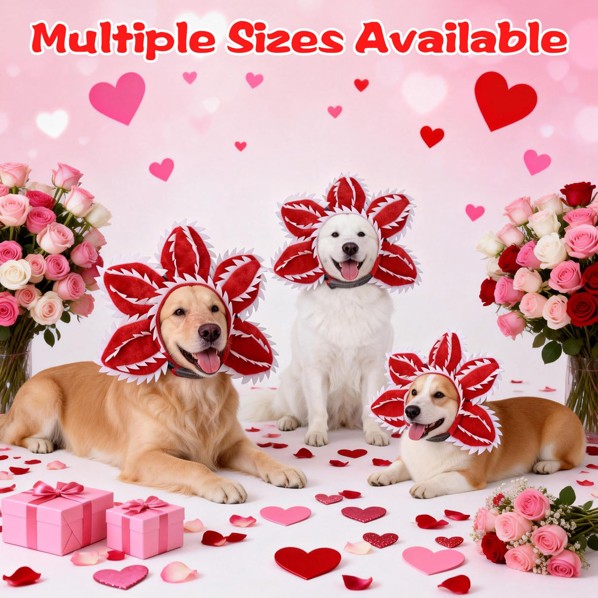 Pet Demon Dog Costume Funny Carnivorous Plant Dog Adjustable Hat Costume with Soft Material Flower Accents (Large)
