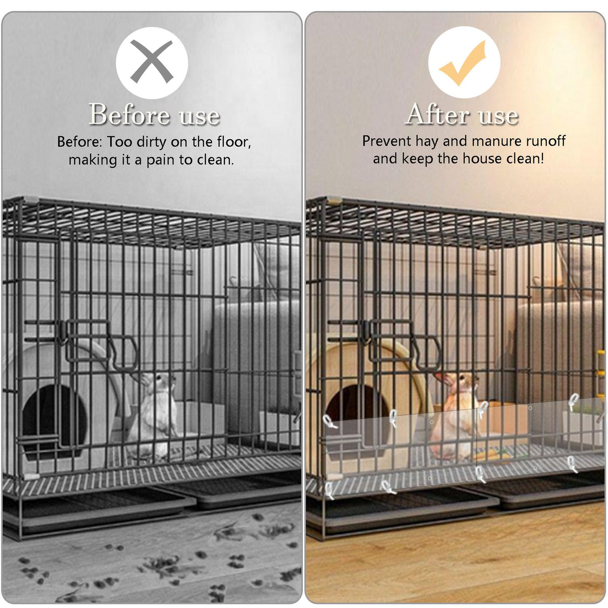 PeSandy Pet Cage Liner Protection, Rabbit Cage Plastic Panels, 12 PCS Cage Urine Guard for Rabbit, Guinea Pig, Hamster, Hedgehog, Chinchilla, Ferret, Bunny - Transparent, 11.8"x5.9"