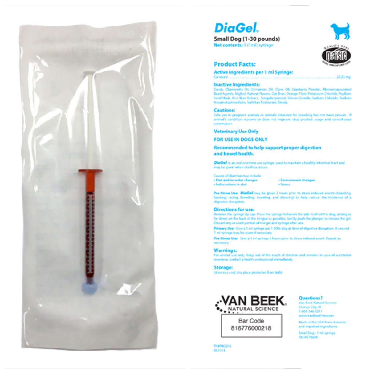 DiaGel Diarrhea Control Gel for Small Sized Dogs 1-30 Pounds, 1 mL Syringes, 2 Pack