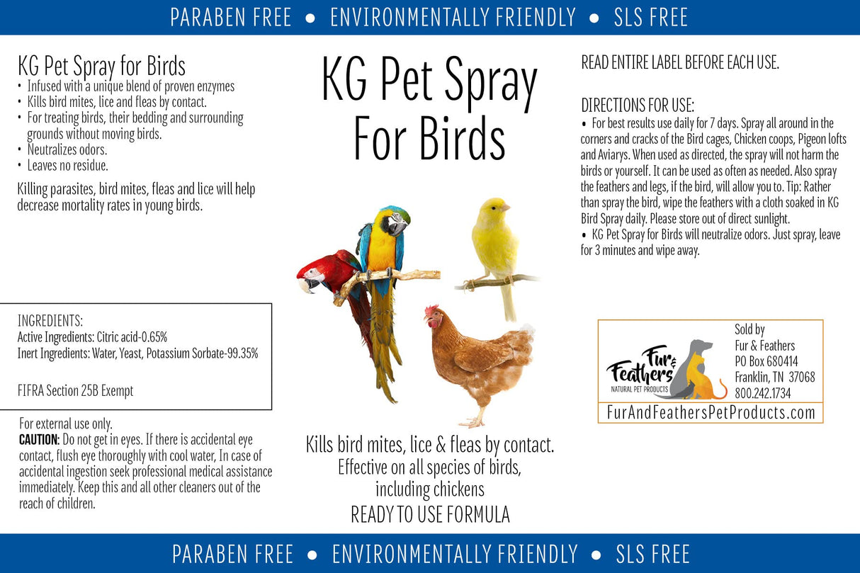 KG Pet Spray for Birds - Ready to Use Formula (16 oz)
