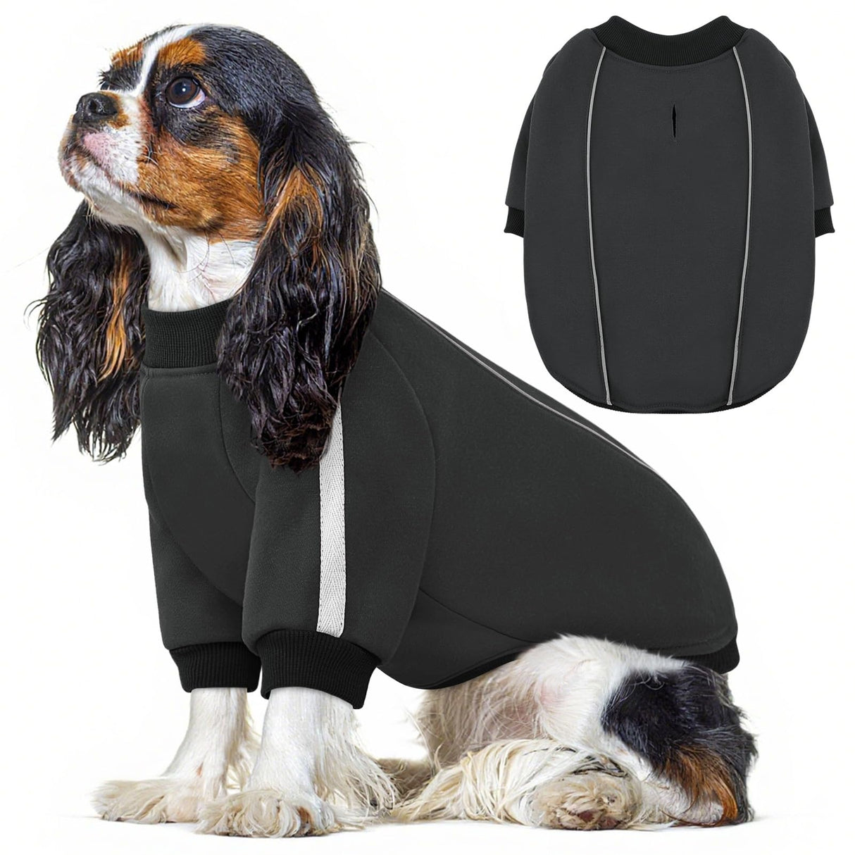 Queenmore Fleece Dog Sweater for Male Dogs, Soft Pullover Dog Sweatshirt with Leash Hole/Reflective Stripes – Cozy Winter Fleece Jacket for Small Medium Large Boy Puppy, Grey XS