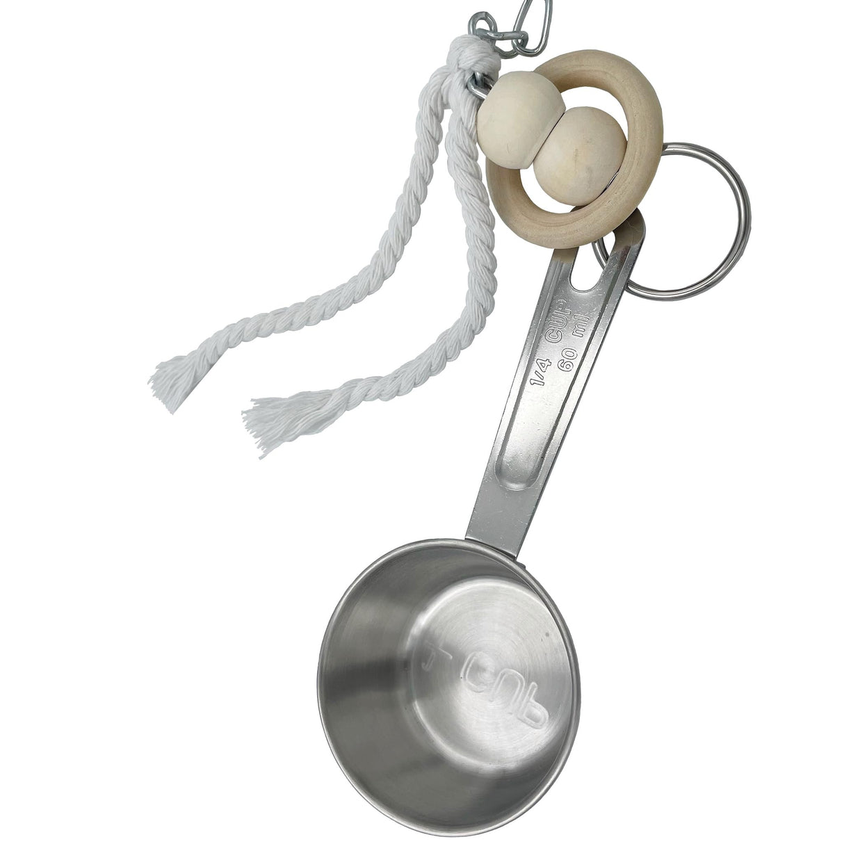GILYGI Durable Stainless Steel Pots & Wooden Beads Parrot Toys - Pullable 8 Metallic Cups & 8 Natural Dye-Free Rings for Large & Extra Large Parrots Macaws Amazons African Greys Cockatoos Eclectus