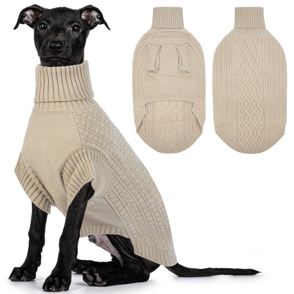 Dog Sweaters for Medium Dogs Girl Boy, Pet Thermal Knitted Turtleneck Medium Dog Sweater for Dogs Pets Winter Clothes Outfits, Greyhound, Apricot M