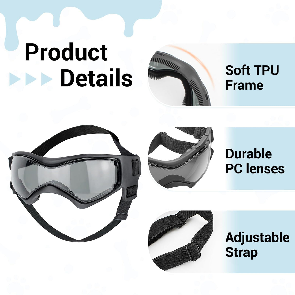 BillionChains Dog Helmet and Goggles for Small Dogs - Pet Goggles Pet Motorcycle Helmet Hat with Ear Holes Adjustable Straps Safety Helmet for Puppy Riding - Black