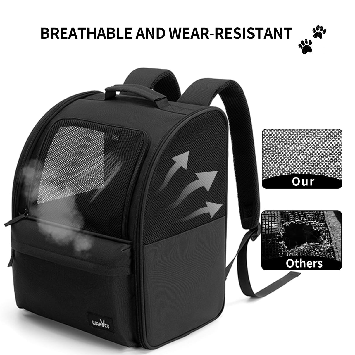 wakytu Cat Carrier Backpack,Steel Wire Frame More Stable,600D Wear-Resistant Oxford Fabric, Dog Carrier Cat Backpacks Suitable for Travel,Black