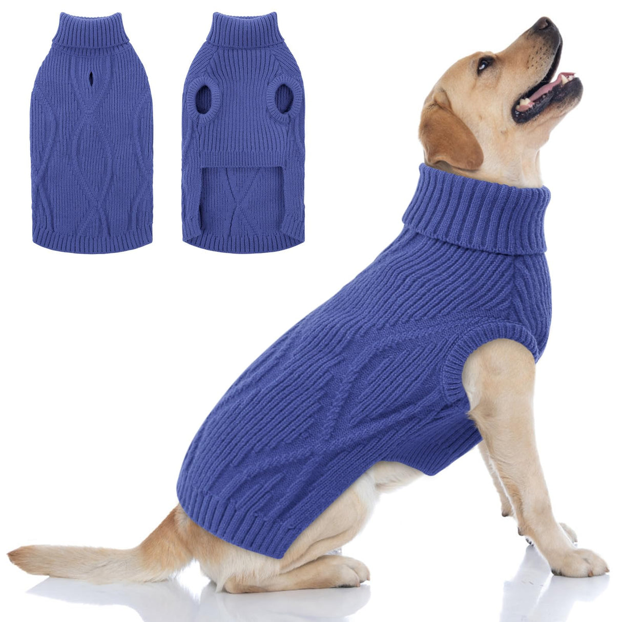 Queenmore Large Dog Sweater, Dog Sweaters for Large Dogs, Thanksgiving Fall Knit Pet Kintwear, Turtleneck Stretchy Christmas Pet Sweater, Winter Warm Clothes for Labrador, Doberman, Royal Blue,2XL
