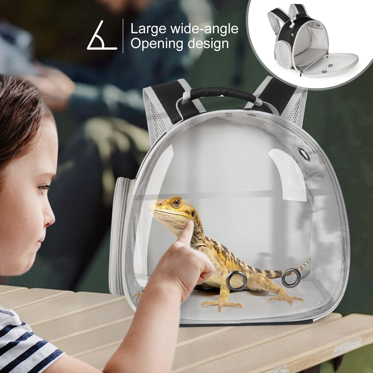Guinea Pig Backpack Carrier, Bearded Dragon Carrier Backpack with Clear Bubble Window,Small Animal Travel Backpack for Hedgehog Rat Parrot,Rabbit,Sugar Glider,Airline Approved(Black, Backpack)