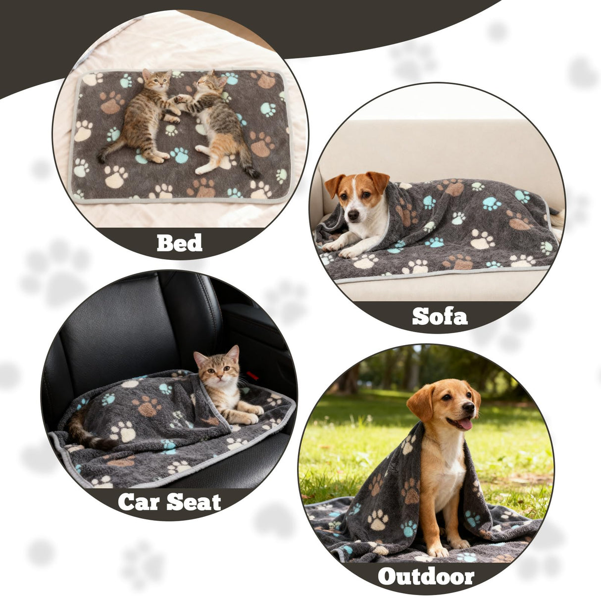 12 Pcs Small Dog Blanket Fleece Puppy Blankets Washable Pet Blankets for Cats Soft Flannel Paw Printed Throw for Guinea Pig Indoor Kittens Doggie (23 X 16 Inch,Dark Gray)