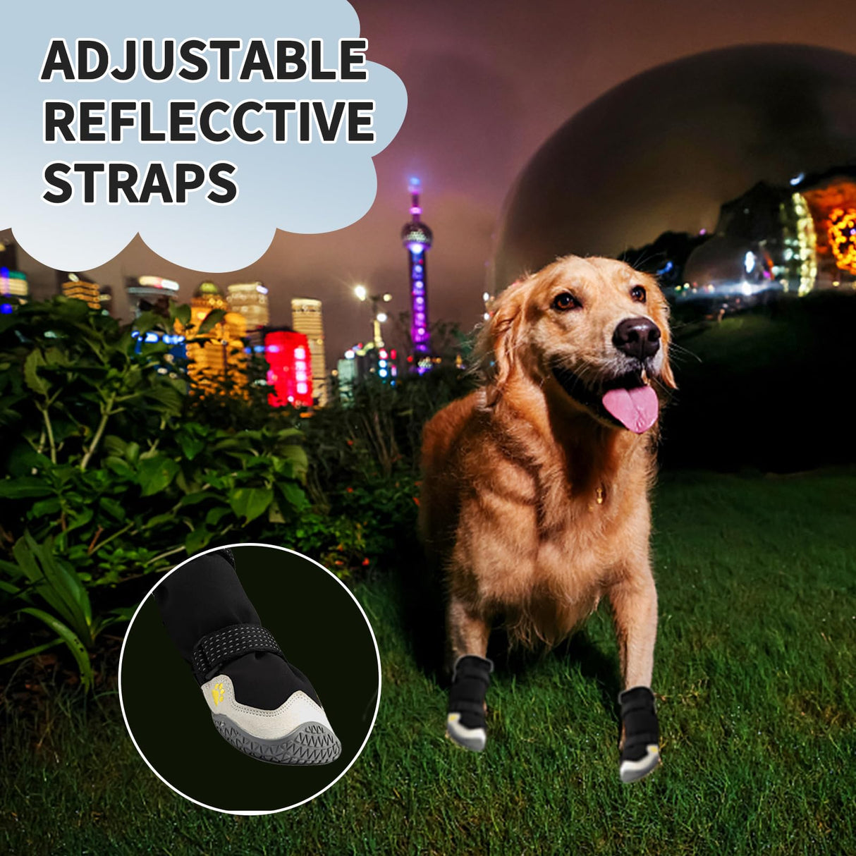 MOOB Dog Shoes for Large Dogs, Dog Boots & Paw Protectors, Dog Shoes for Large Dogs, 4Pcs Medium Dog Booties with Rugged Anti-Slip Sole and Outdoor Reflective for Snowy Day,(Size 3)