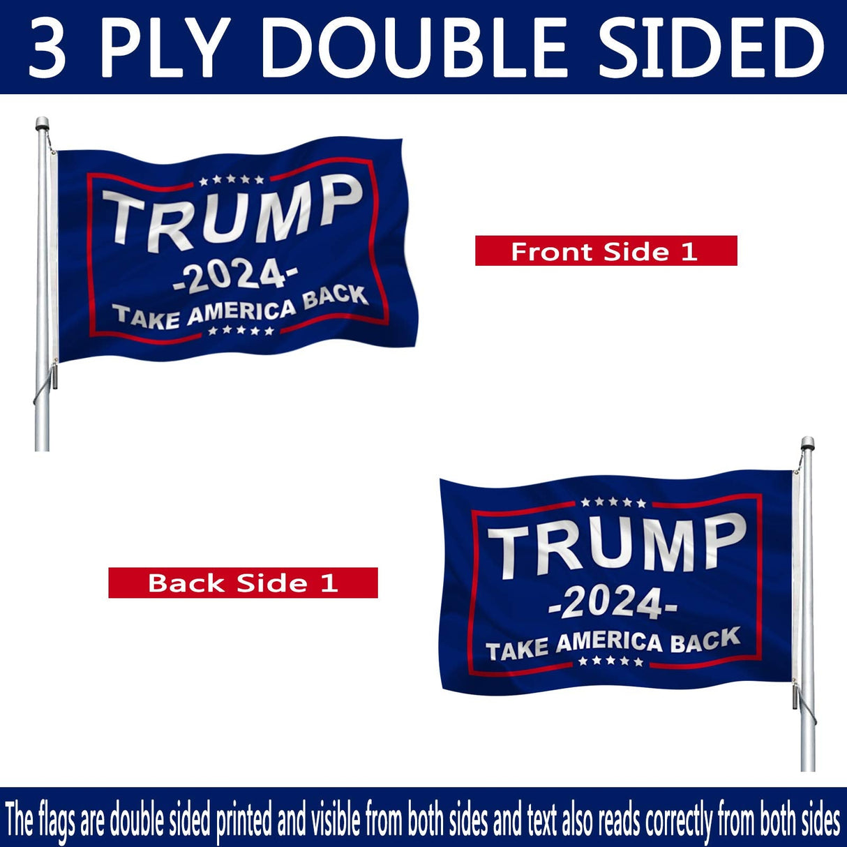 Trump 2024 Flag Double Sided 5x8 Outdoor- Donald Trump Take America Back Flags Banner Heavy Duty Durable Polyester 2024 Trump for President Flag with 2 Brass Grommets 4 Rows Stitched
