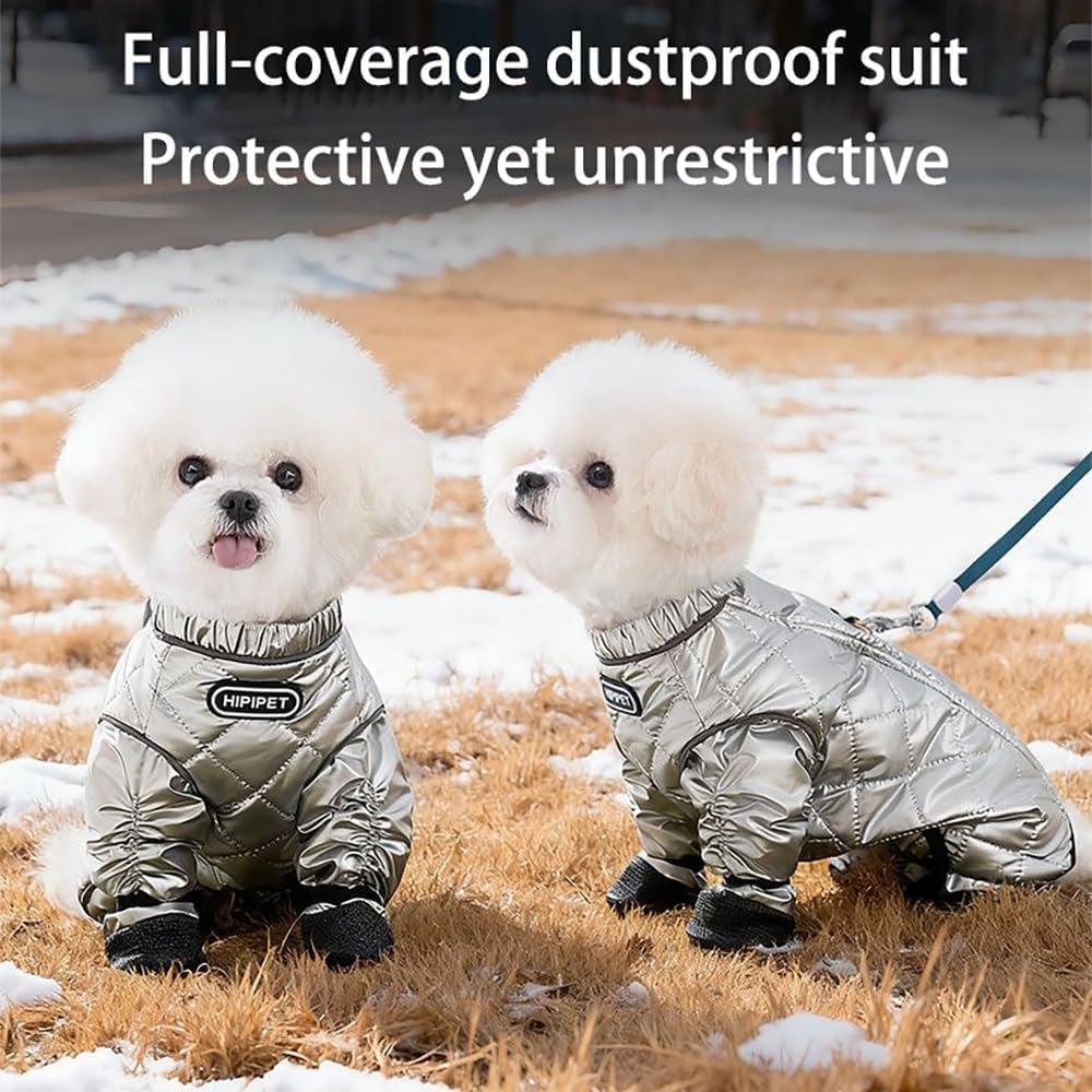 Dog Winter Coat with Attached Boots, Waterproof Insulated Quilted Full Body Suit for Small Medium Dogs, Reflective Puppy Snow Outfit for Outdoor Walking (S)