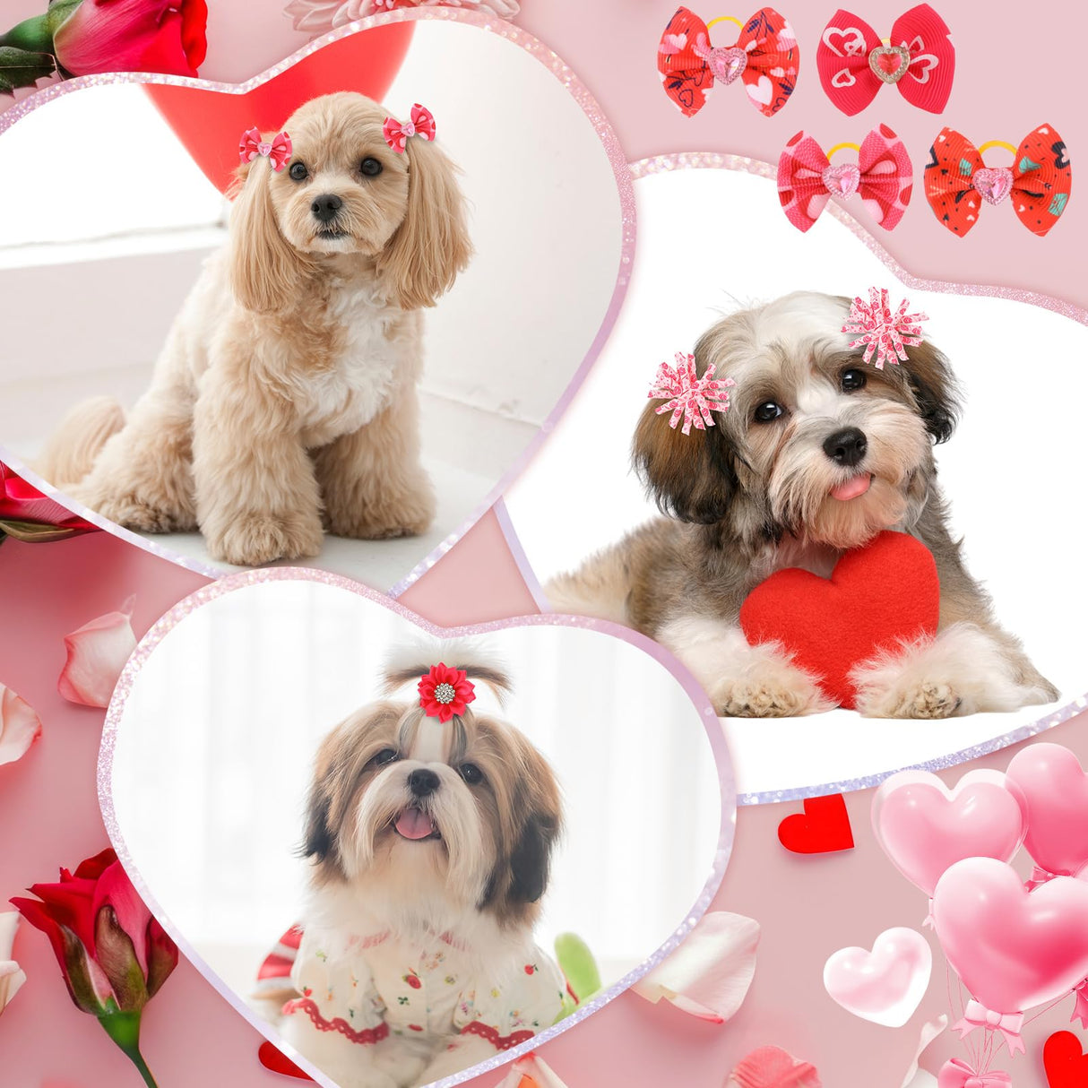 Kacctyen 150 Pcs St. Patrick's Day Dog Bows with Rubber Bands St. Patrick's Day Flower Yorkie Dog Hair Bow Pet Hair Accessories for Small Medium Puppy Bunny Pet Cat(Heart,Clover)