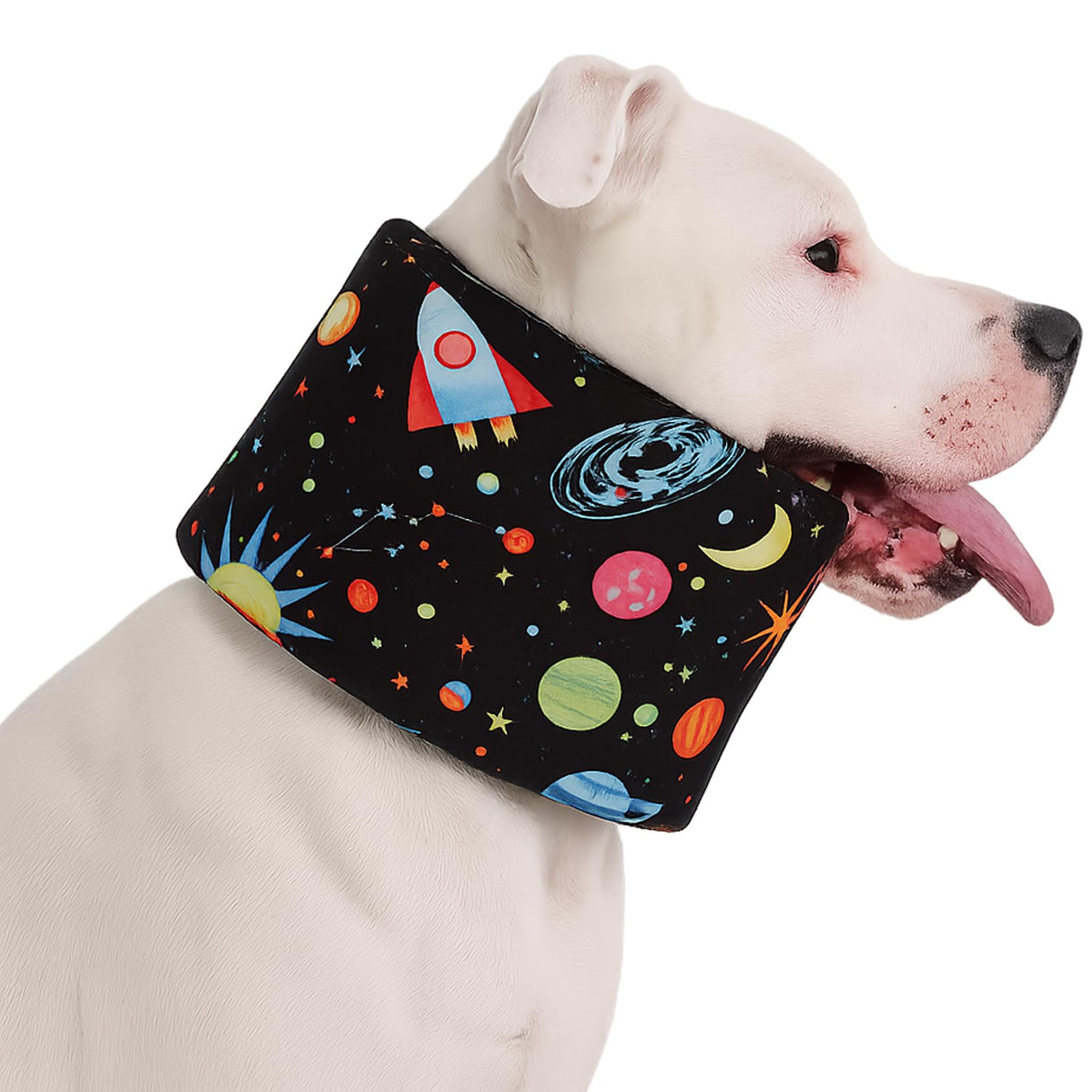 LovinPet Dog Recovery Collar, Adjustable Soft Cone for Medium & Large Dogs, Post-Surgery Comfort & Lick Prevention, Interstellar Black Print,Black