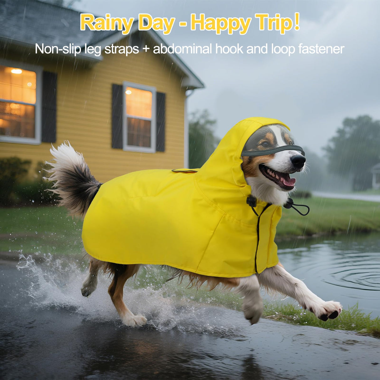 DENTRUN Waterproof Dog Rain Jacket with Hood for Golden Retriever, Husky – Extra-Long Coverage for Heavy Rain, Beach Trips, Dog Parks – Magic Tape & Mesh Lining, XXL