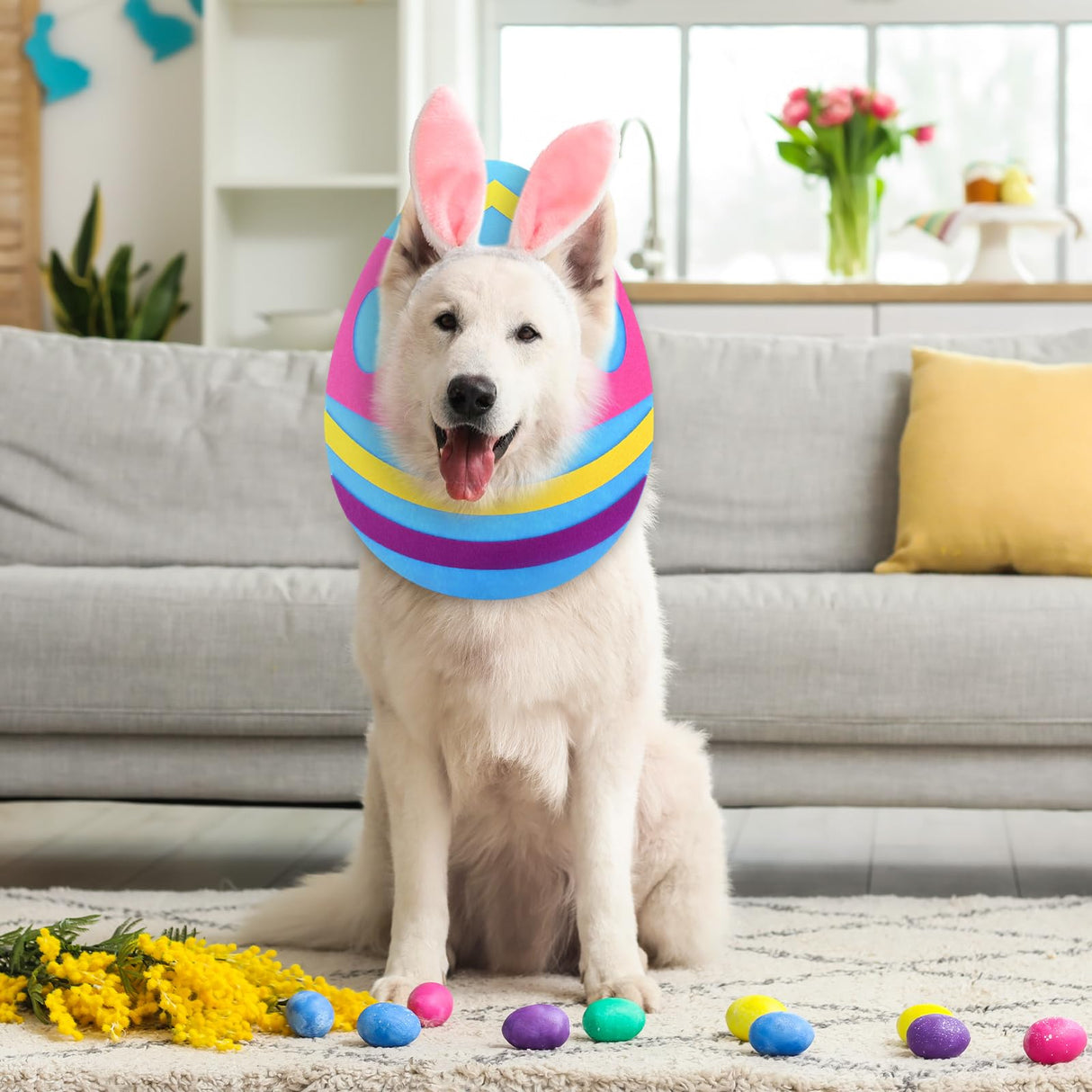 Soulchen Cute Easter Dog Costume Adjustable Egg Dog Shaped Hat Headwear for Easter Party Pets Cats Festive Bunny Ears Decorative Accessory for Puppy Holiday Dress up(Large)