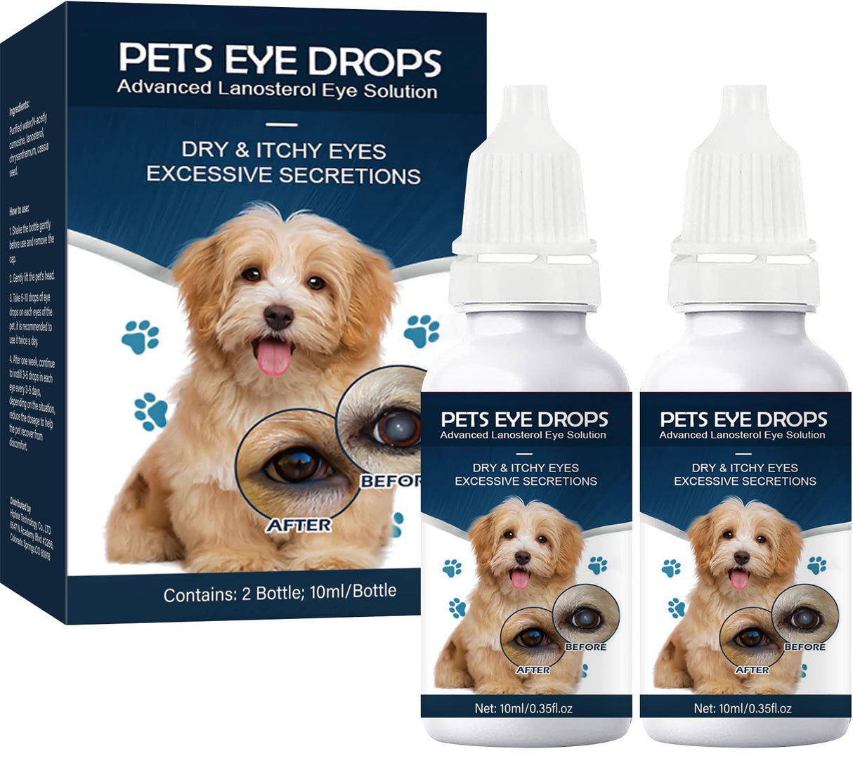 asomooh Cataract Drops for Dogs, Dog Eye Drops, Improve Vision Clarity, Improve Eye Vision and Cataracts(2 x 10 mL)