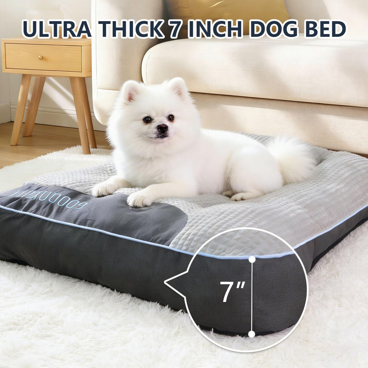 Extra Thick Soft Orthopedic Dog Bed - Comfortable Soft Fluffy Sofa Pet Bed for Small Dogs/Cats Up to 20 lbs, Reasonable Curves Dog Crate Pad with Non-Slip Bottom (Grey, 24" L x 18" W x 7" Th)