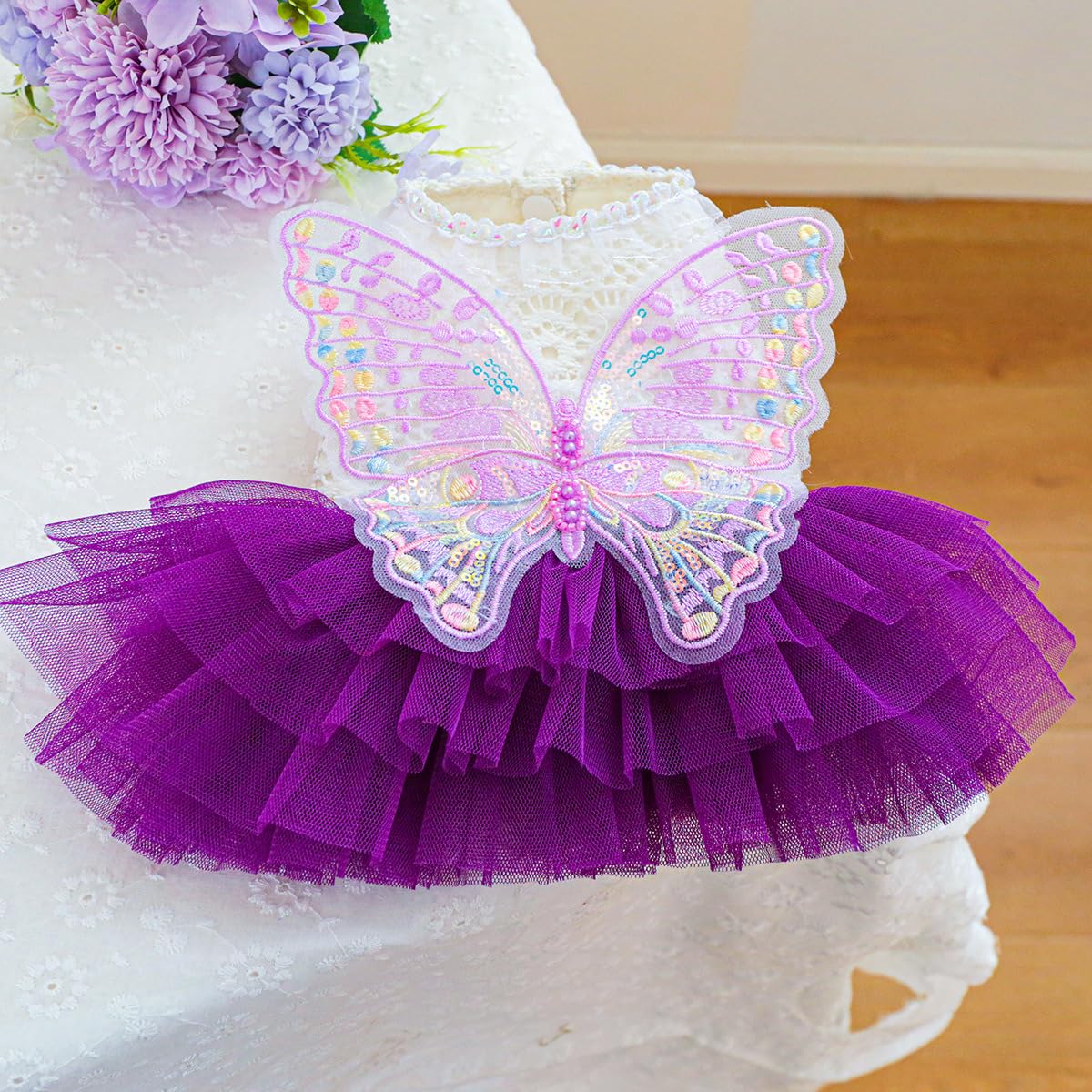 Cute Striped Tutu Dress for Dogs - Bear Pattern Puppy Princess Outfit, Comfortable Breathable Summer Clothes for Small Female Dogs, Chihuahua Yorkie Holiday Birthday Apparel