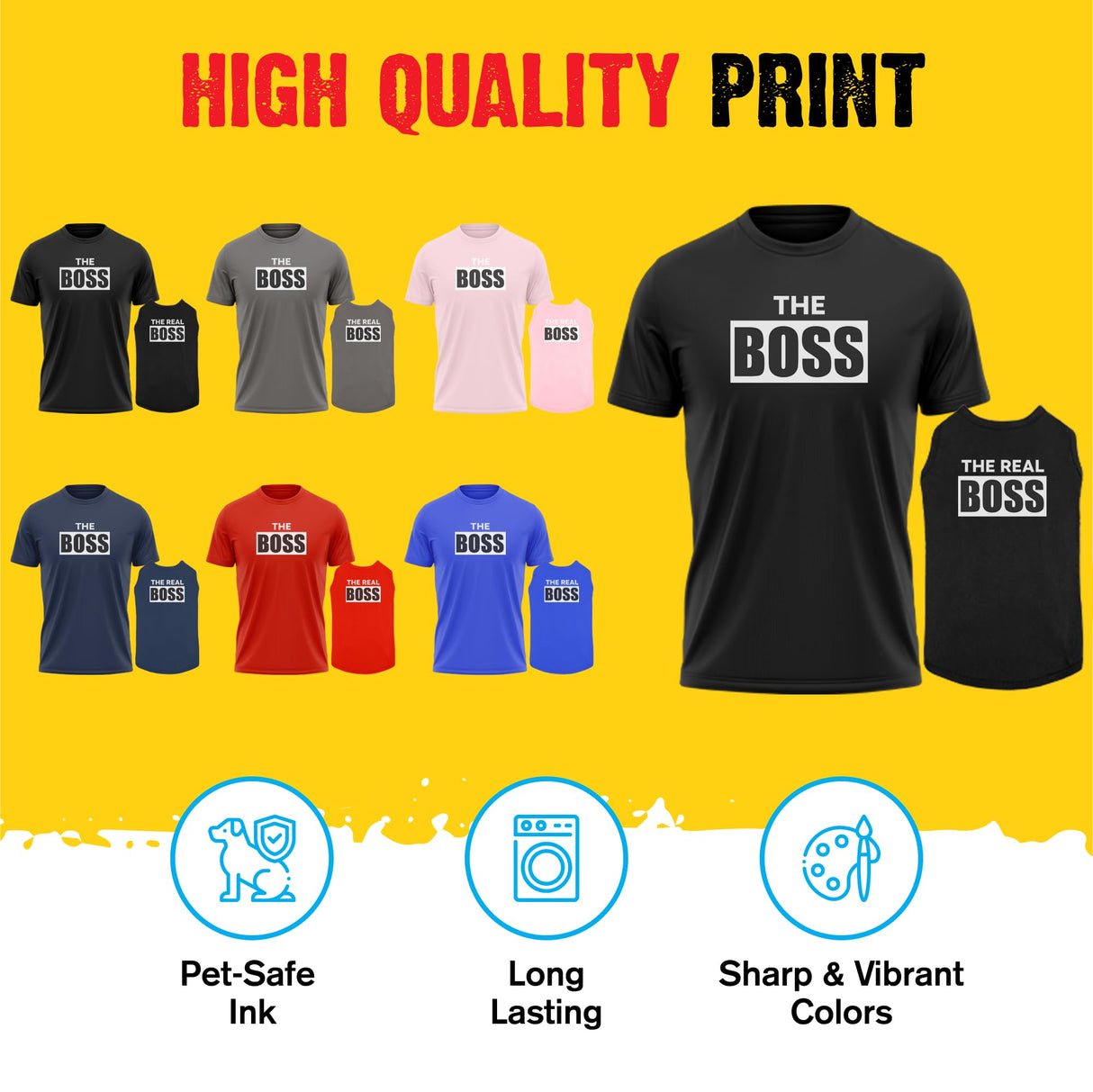 Dog and Owner Matching Clothes - Adorable The Boss The Real Boss Dog Matching Outfits with Owners - Soft Pet Clothes Royal Blue