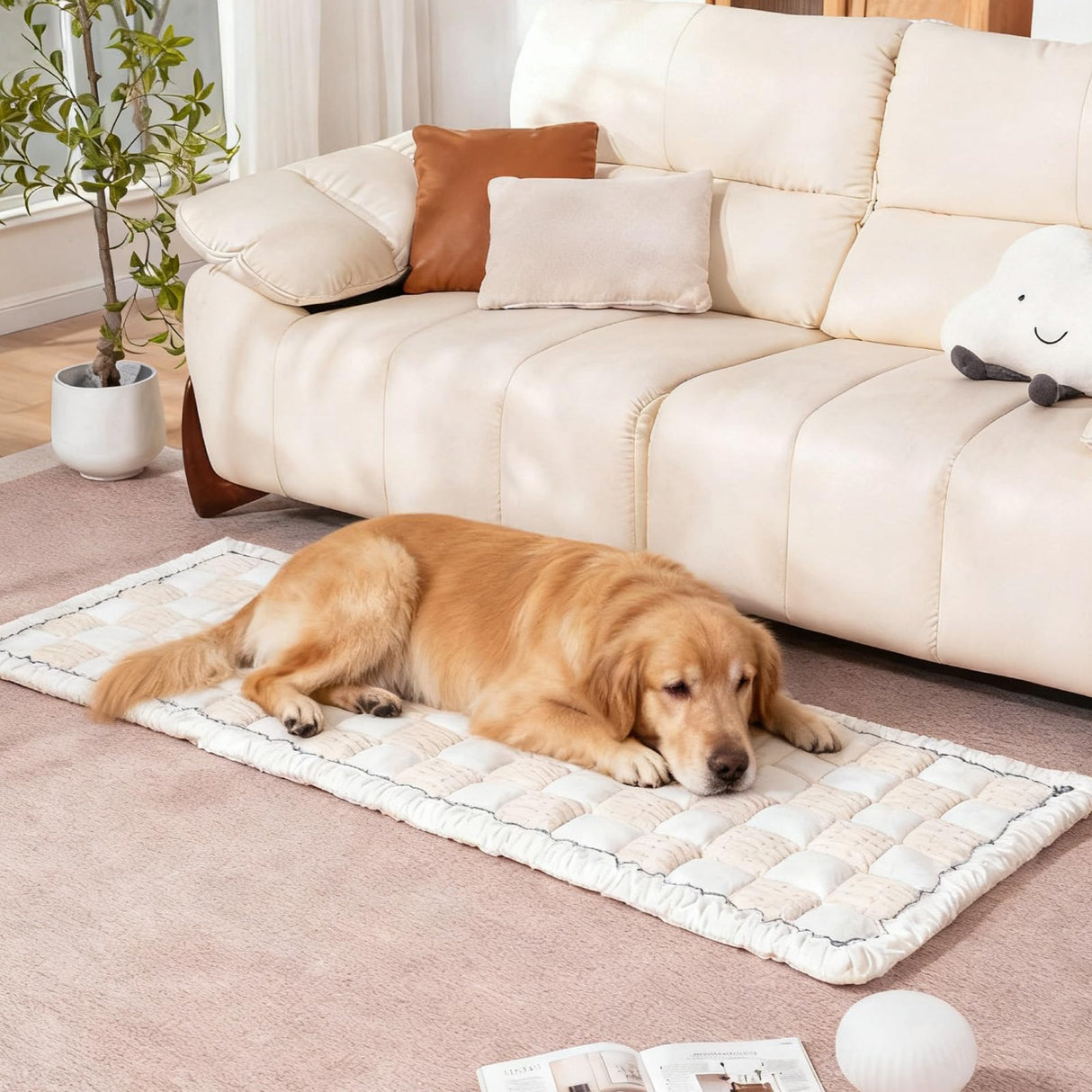 AMZWISE Pet Couch Cover for Sofa Protector, Washable Couch Cover for Dogs, Plaid Reversible Soft Non Slip for Large Dogs(27.6X82.67, Beige)