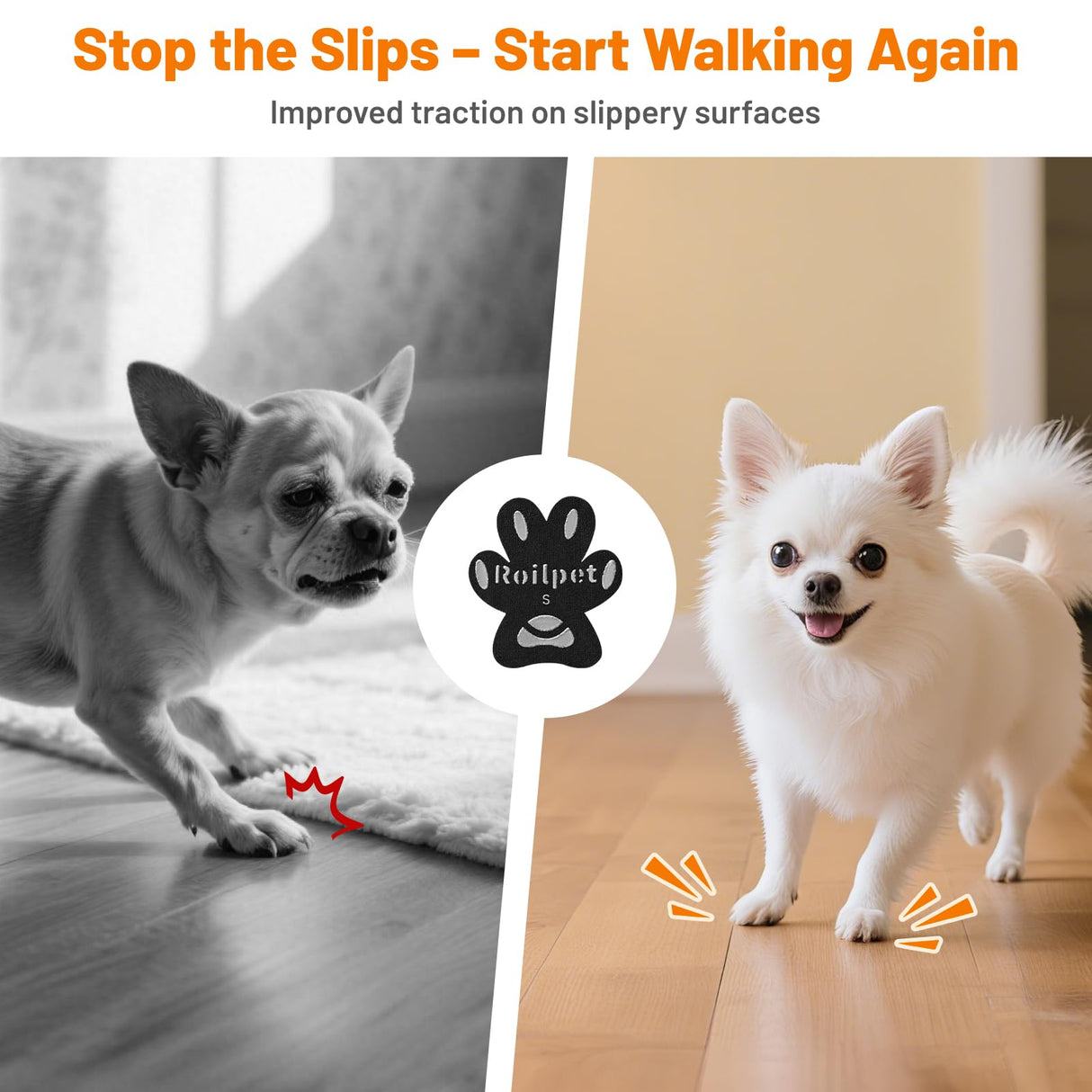 Dog Paw Protector Non-Slip Pads, Small Dog Gripper Pads for Hardwood Floors, Strong Self-Adhesive Paw Pads Provide Traction for Old or Injured Dogs (12 Sets - 48 Pads, S)