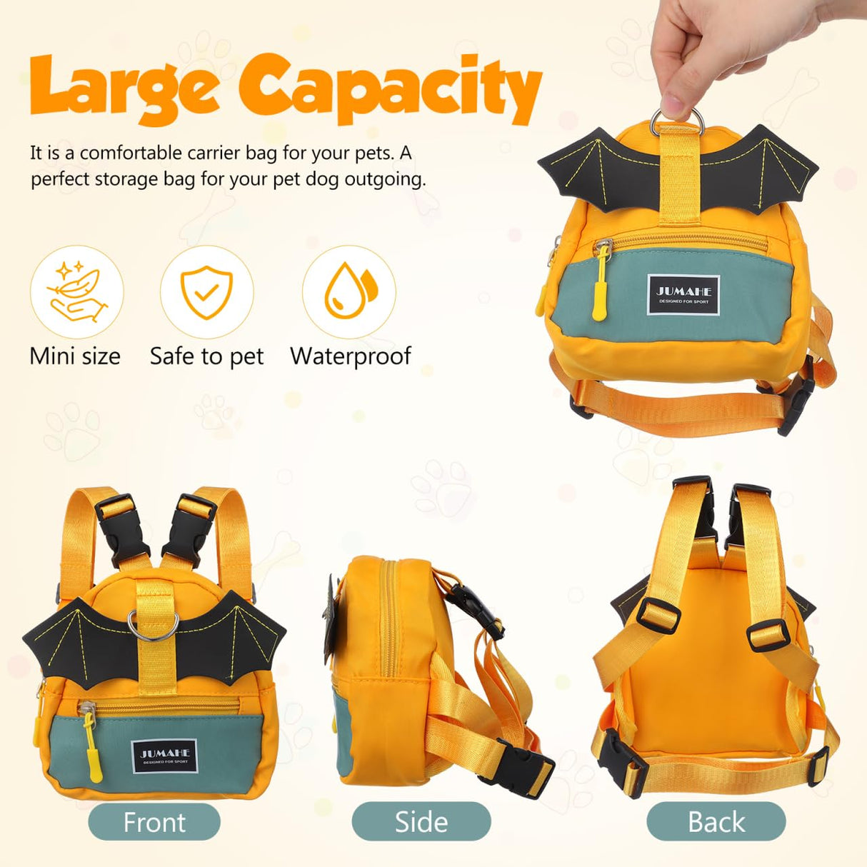 VILLCASE Dog Pack Pet Backpack Adjustable Self-Wearing Dog Harness Bag with Pockets for Small Dogs Outdoor Travel Hiking Daily Use