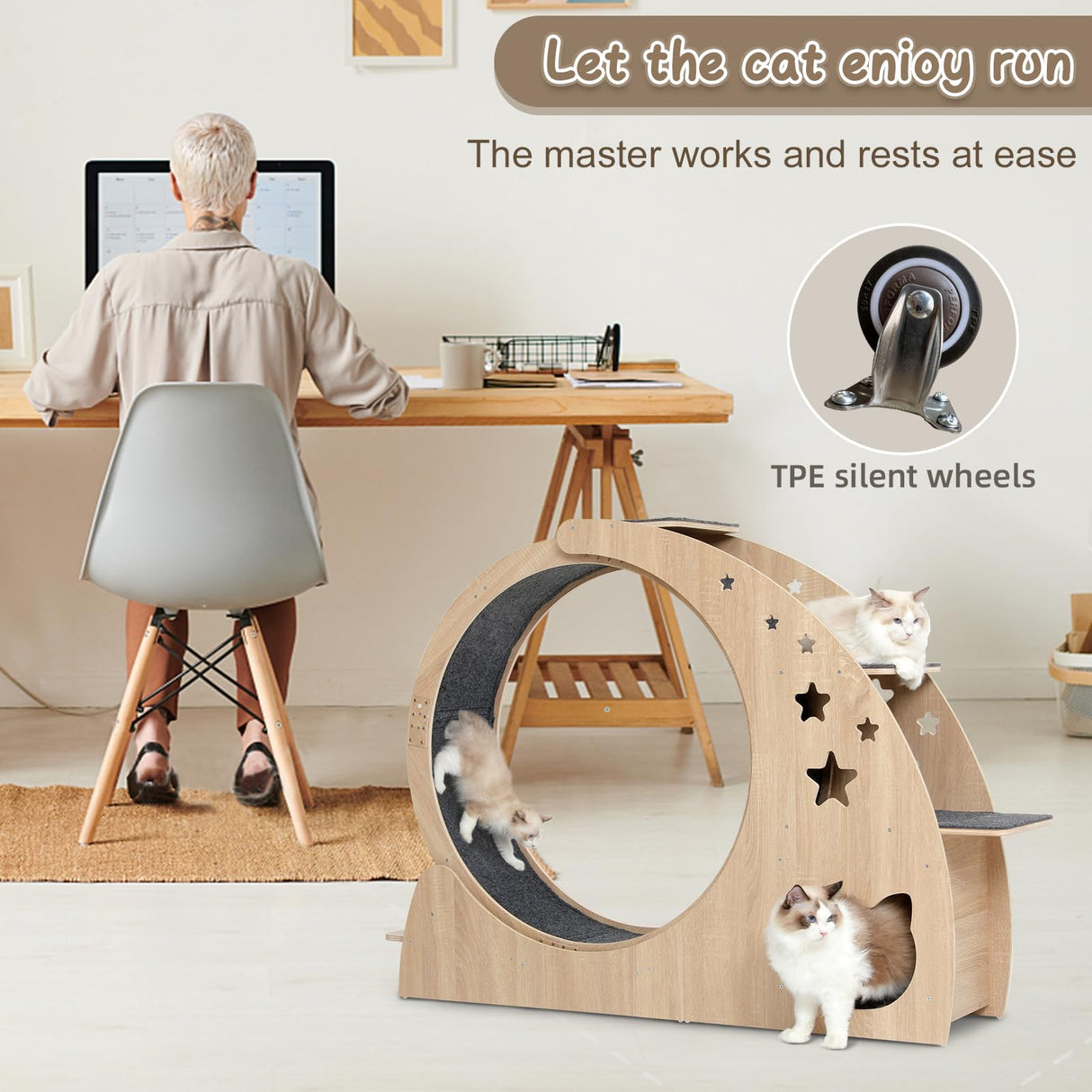 5-in-1 Cat Wheel,Cat Exercise Wheel,41.3" High Large Cat Wheels for Indoor Cats,Cat Treadmill Running Wheel for Indoor Cats with Silent Wheel,Cute Furniture Toys