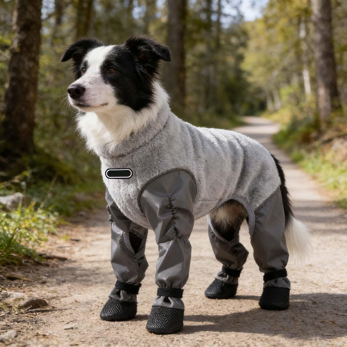 Dog Winter Coat, Waterproof Insulated Quilted Full Body Suit with Attached Boots for Small Medium Dogs, Reflective Outdoor Walking Snow Outfit (Grey, L)