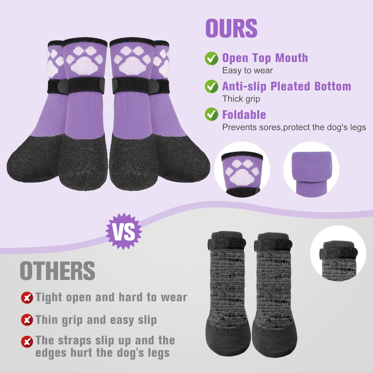 BEAUTYZOO Anti Slip Dog Socks Boots, Dog Shoes for Hot/Cold Pavement Snow Rain Days,Waterproof Grip Dog Booties Paw Protector for Hardwood Floor, Prevent Licking for Small Medium Large Senior Old Dogs