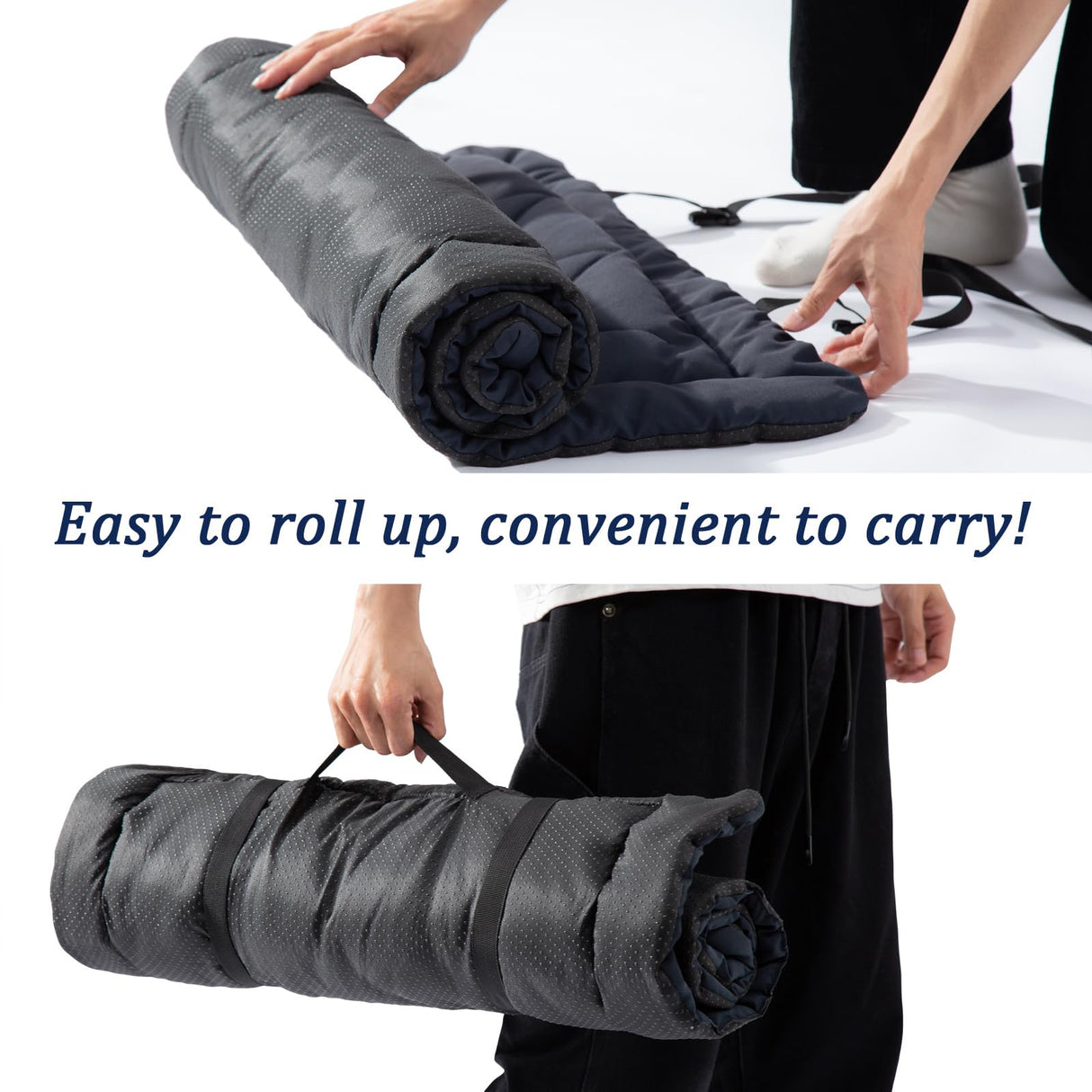 GNarbor Rollup Camping Outdoor Dog Bed,Portable Dog Travel Mat with Carry Handles for Medium Large Dogs Waterproof Washable Pet Pad,42 * 28”Dark Blue