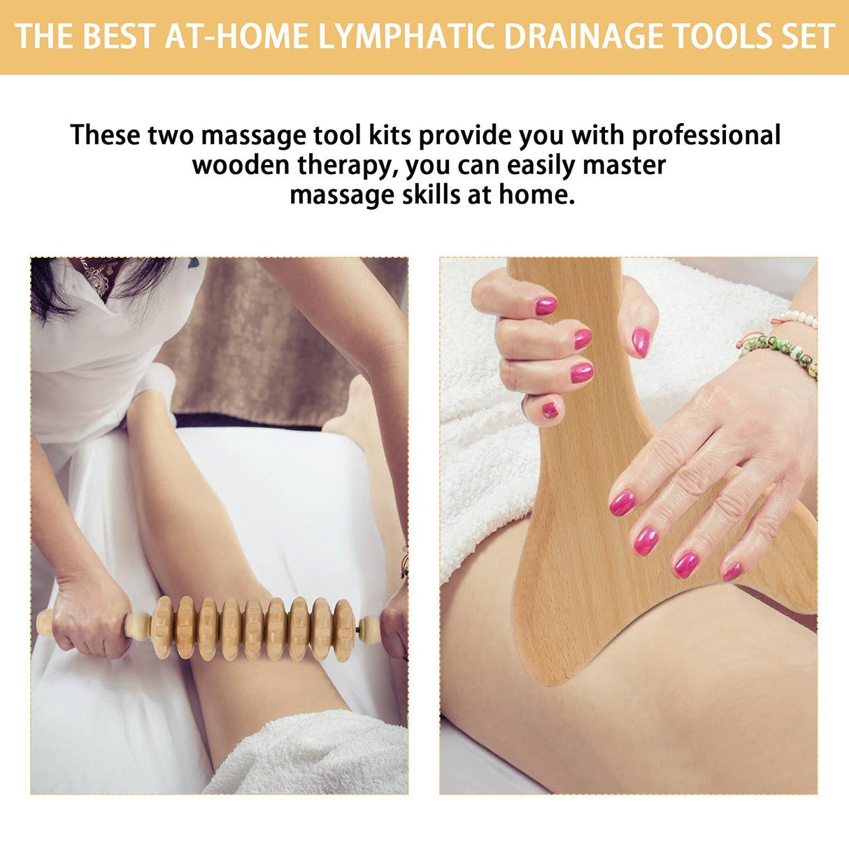 Machomby 2 Pcs Wooden Gua Sha Tools Lymphatic Drainage Tool, Wood Therapy Massage Tools Manual Gua Sha Tools Anti Cellulite Massage Tool for Gua Sha Massage, Maderotherapy, Body Sculpting