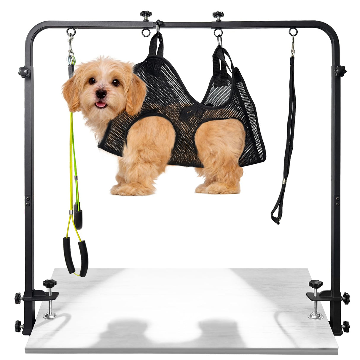 Adjustable Dog Grooming Stand for Table: 42" Height & 27"-39" Width, Includes Hammock & 2 No-Sit Nooses, Heavy-Duty Dog Grooming Arm for Bathing Nail Trimming Drying Cutting Cats & Dogs at Home
