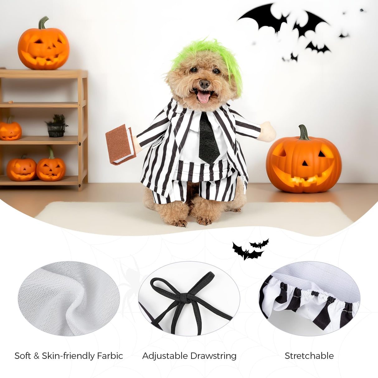 DELIFUR Dog Halloween Funny Costume - Pet Adorable Fantacy Clothes Cat Cosplay Apparel Dress Up for Cat and Small Dog Funny Outfit Adjustable (Suit, X-Small)