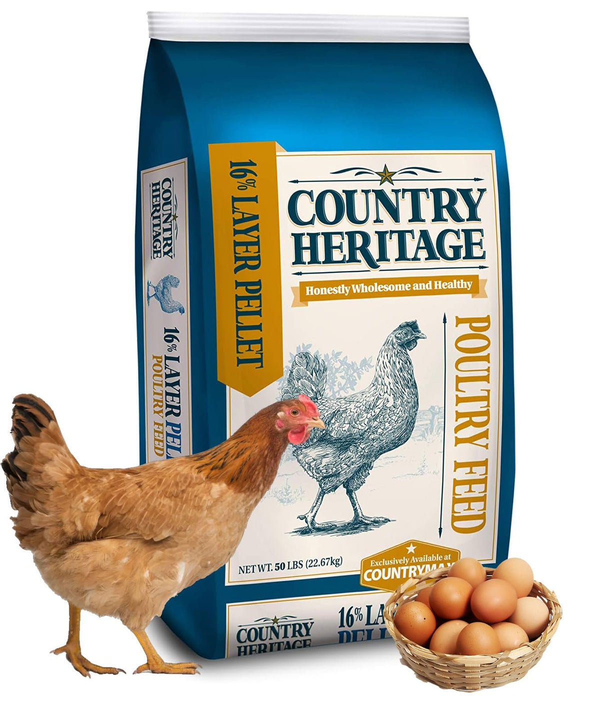 Country Heritage Hen Egg Layer Pellet 50lbs - 16% Protein Chicken Feed for Increased Egg Production & Strong Eggshells, High Protein