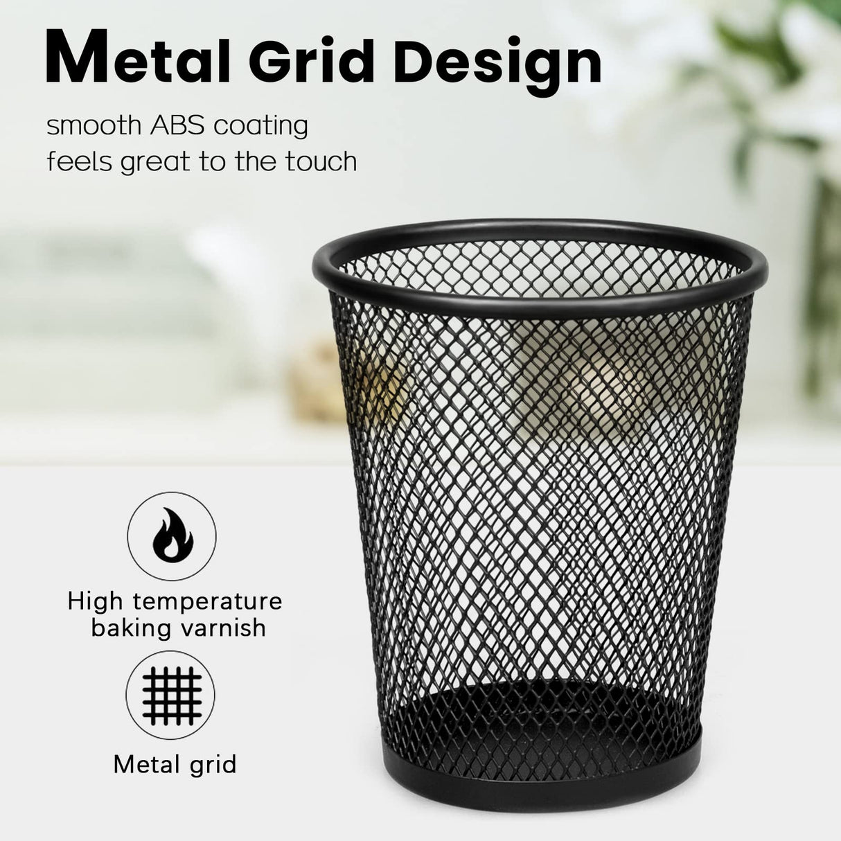 QYH Mesh Pencil Holder for Desk 6 Pack, Metal Pen Cup Black
