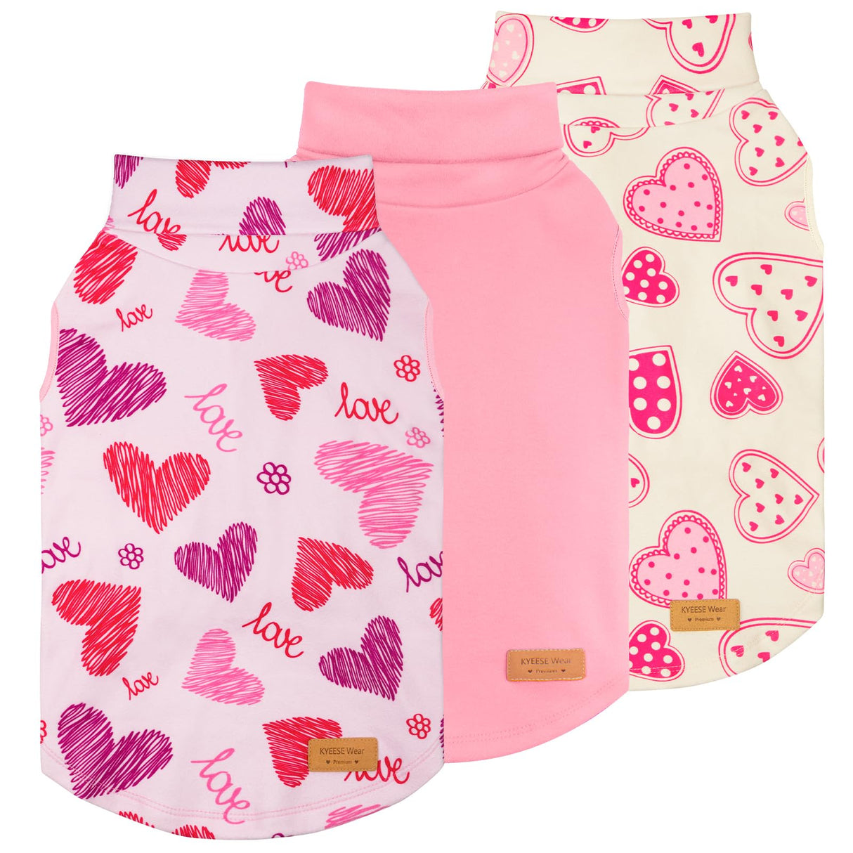 KYEESE 3Pack Valentines Dog Sweater, Soft Dog Sweaters for Small Dogs, Fleece Dogs Clothes, Warm Turtleneck Small Pet Sweater, Stretchy Pet Sweatshirt, Comfy Pets Shirt Vest,S