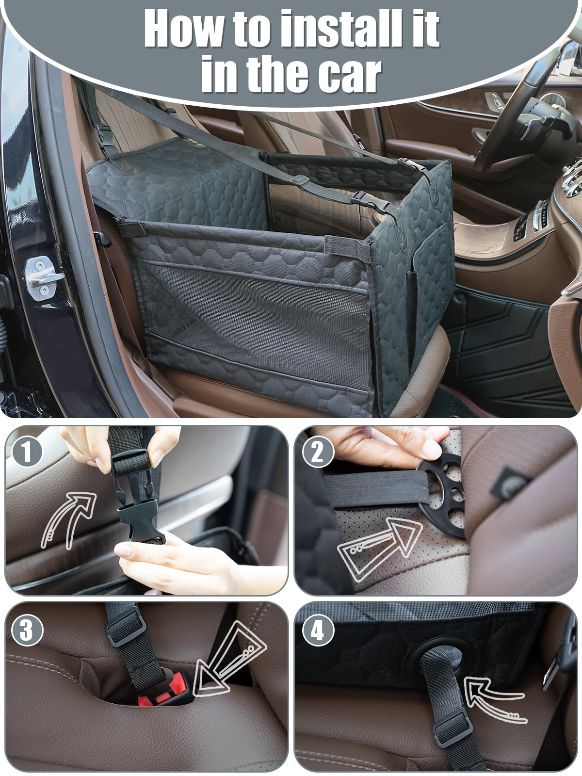 Dog Car Seat for Small and Medium Dogs,Waterproof Fabric with Breathable Mesh&Adjustable Dog Seat Belt for Car,Dog Bed for Back Seat Up to 30 LB-Small Black