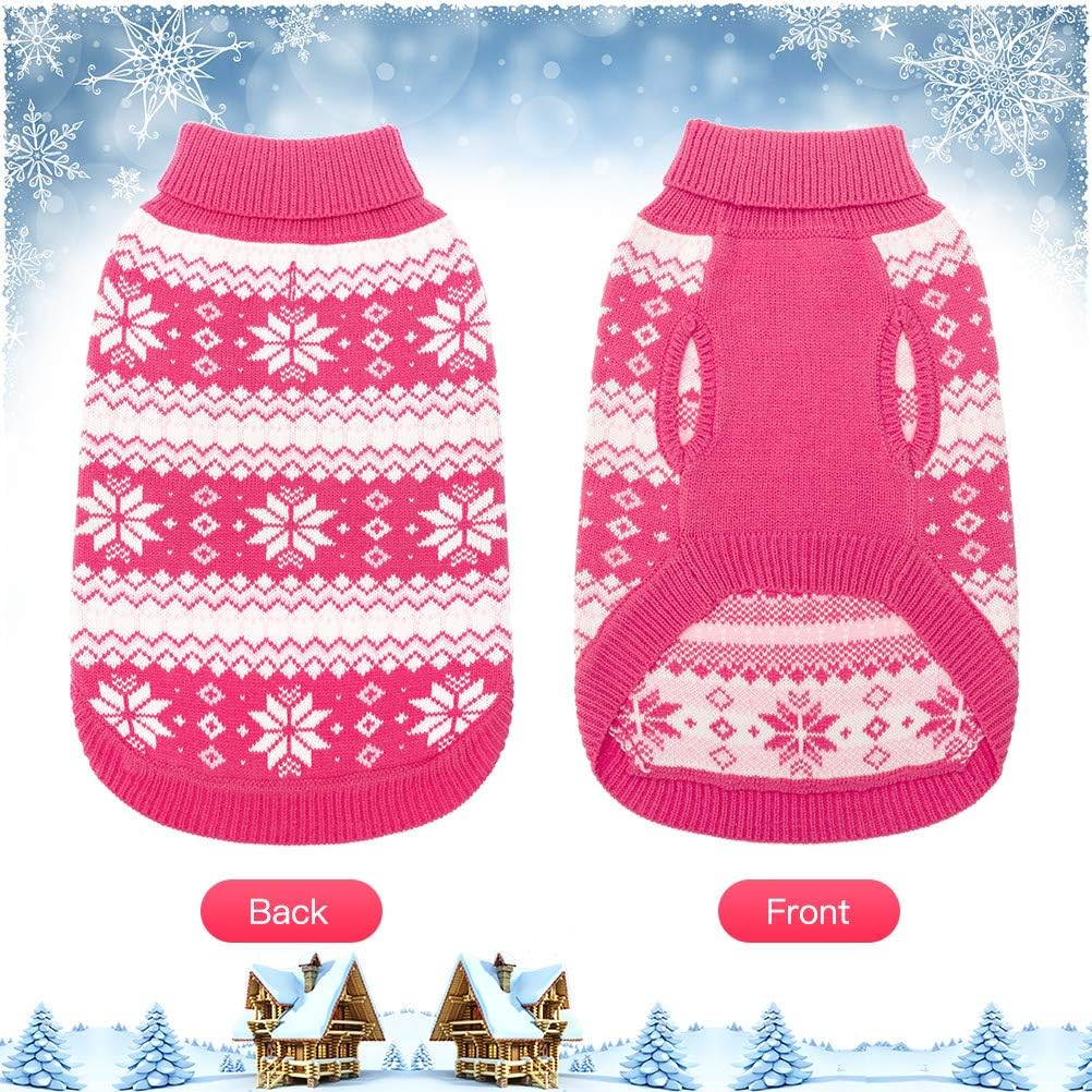 KOOLTAIL Cable Knit Valentines Dog Sweater Turtleneck, Cold Weather Pullover Classic Knitwear, Snowflake Pattern Thick Warm Winter Pet Clothes, Dog Sweater for Small Medium Large Dogs Girl, Pink S