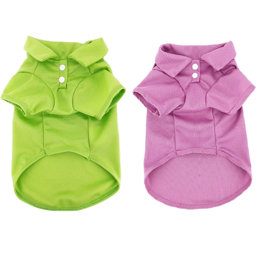 Pack of 2 Colors Dog Polo Shirt Cute Puppy Cat T-Shirt Solid Clothes Apparel for Small Pet (S: Length - 12", Green Lime and Lilac)