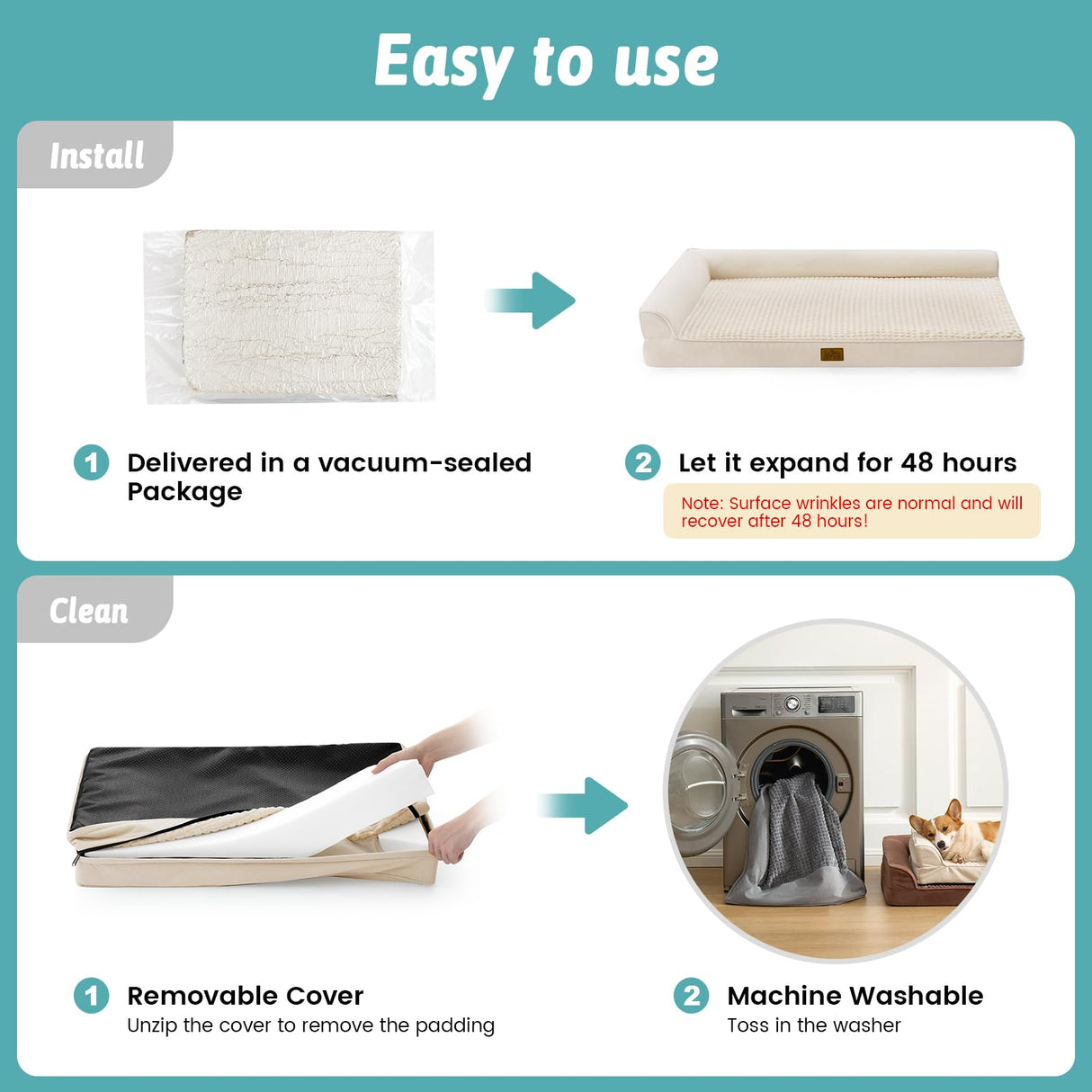 COZY KISS Orthopedic Dog Bed for Medium Small Size Dog, Dogs Crate Bed, L Shaped Foam Anti-Slip Bottom Pet Cat Sofa with Washable Removable Cover, Suitable for Pet Up to 40 lbs, 30x20x6.5 inch, Beige