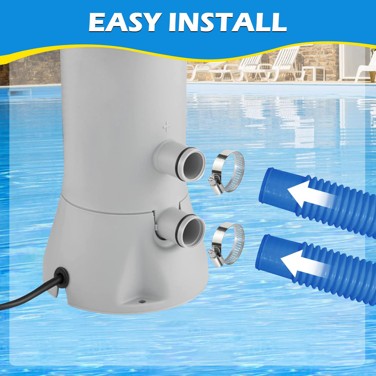 4 Pcs 1.25" Pool Hose, 59" Long Accessory Pool Pump Replacement Hoses, Compatible with All Above Ground Pool Filter Pumps that Use 1 1/4 Diameter Hoses