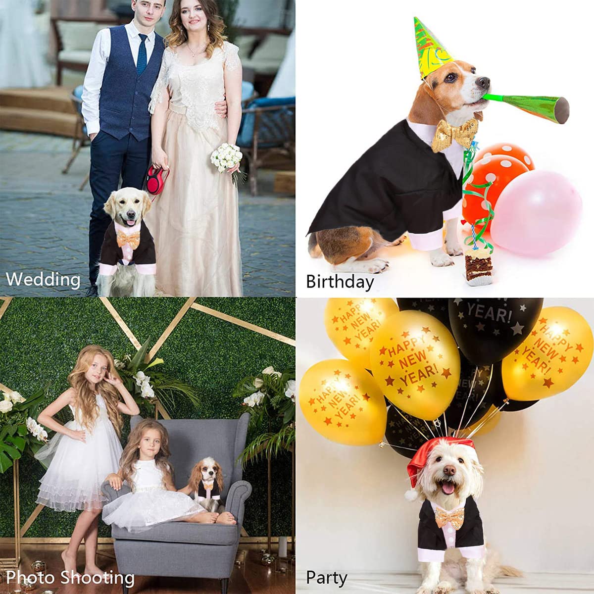 Dog Tuxedo, Formal Pet Clothes Shirt Costume Wedding Attire Party Bow Tie Suit, Pet Outfit for Small Medium Large Dogs Cats, Halloween Pet Costumes Birthday Puppy Clothing Christmas Apparel (XL)