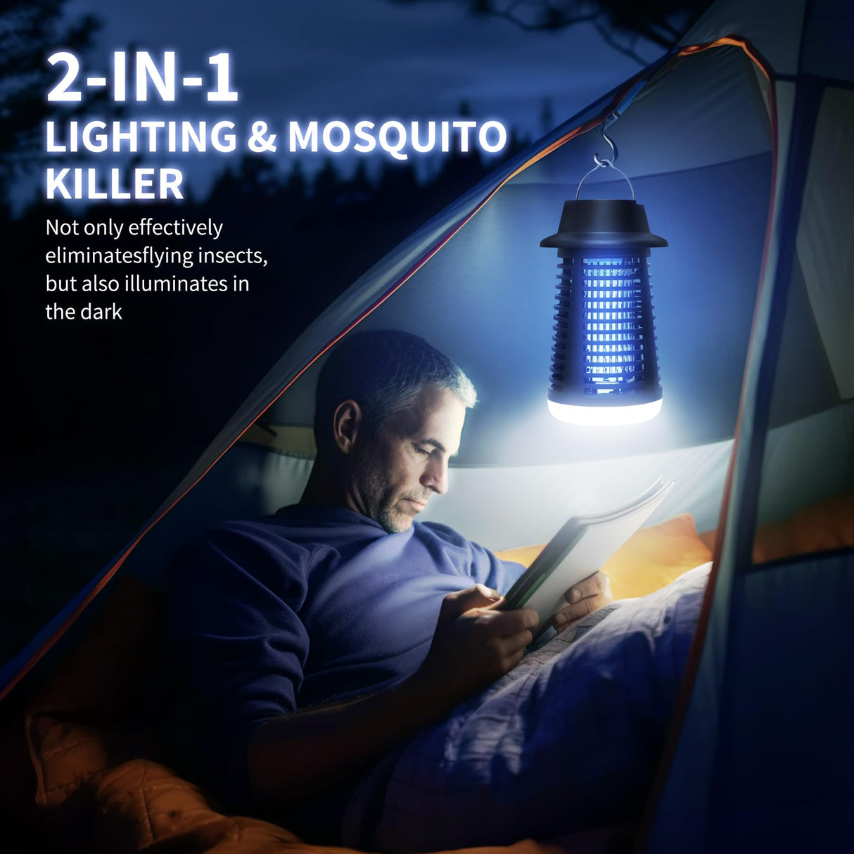 Swift Catch Bug Zapper Outdoor, Mosquito Zapper 2 in 1 with LED Night Light, Odorless and Physical Mosquito Killer, 4000V Electric Fly Zapper for Outside, Patio, Backyard, Garden