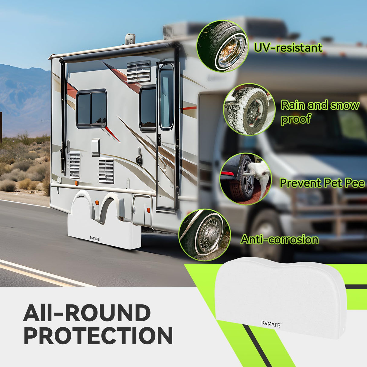 RVMATE RV Tire Covers, Dual Axle Wheel Cover (1 Pack) Fits 30"-33" Diameter Tires, Waterproof Anti-UV White Dual Tire Covers RV Accessories for Truck/Trailer